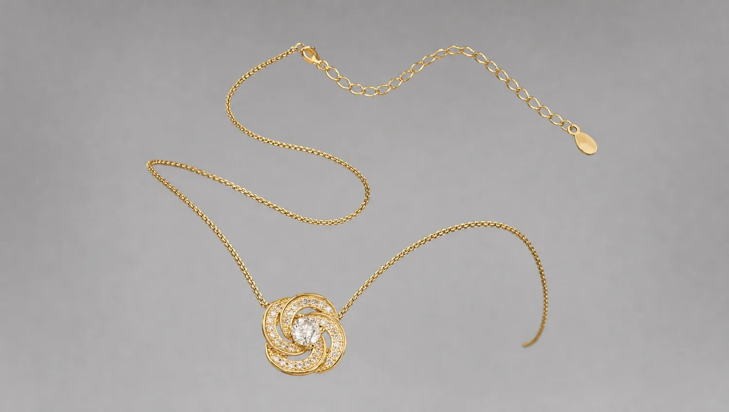 Gold necklace laid open in a curve
