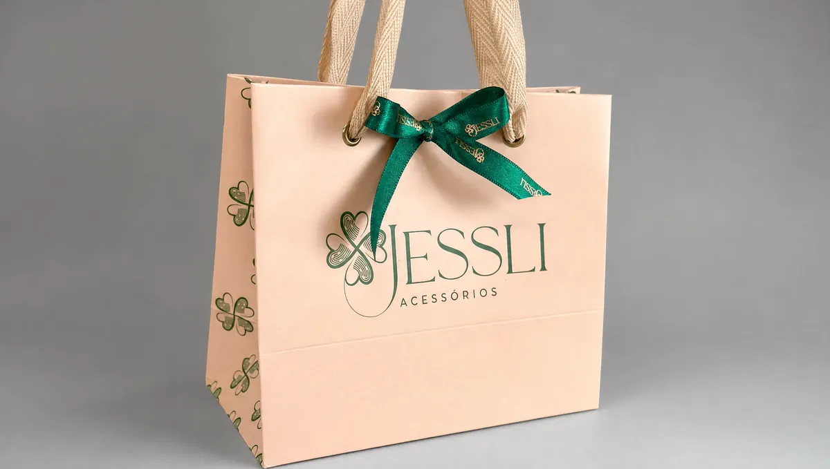 Pink Jessli Acessórios shopping bag with a green bow